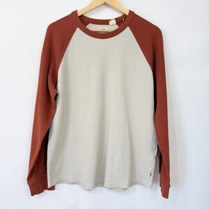 Levis Thermal Waffle Knit Raglan Shirt Mens L Standard Fit Beige Burnt Orange
